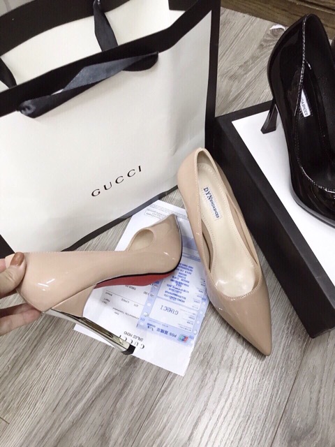 Giày cao gót da bóng gót kim loại 11cm