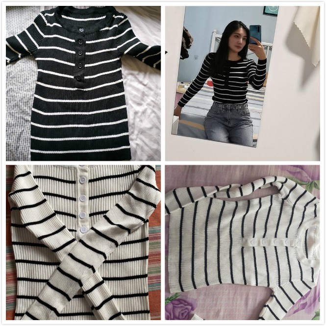 Áo Dệt Kim Tay Dài Hoạ Tiết Kẻ Sọc Thời Trang Mùa Thu