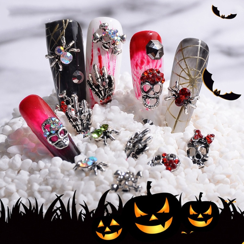 Phụ Kiện Trang Trí Móng Tay Hình Bộ Xương 3D Bằng Hợp Kim Phong Cách Halloween