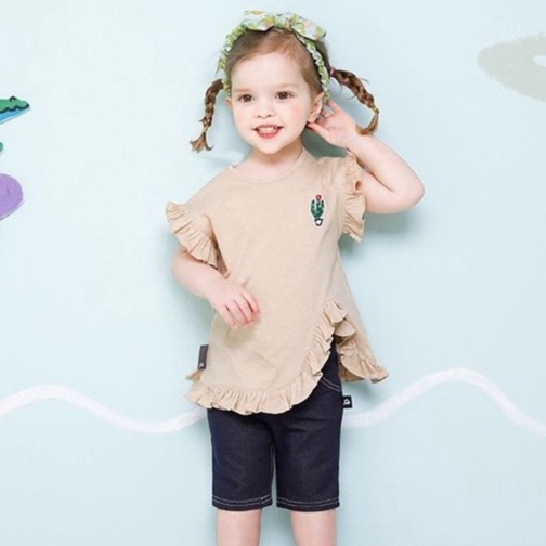 Bộ Milk Mile áo váy bèo kèm quần giả jean