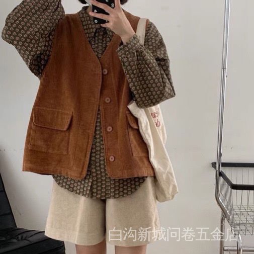 Quần yếm nhung kẻ dáng rộng phối túi phong cách Retro nhật bản dành cho nữ | BigBuy360 - bigbuy360.vn