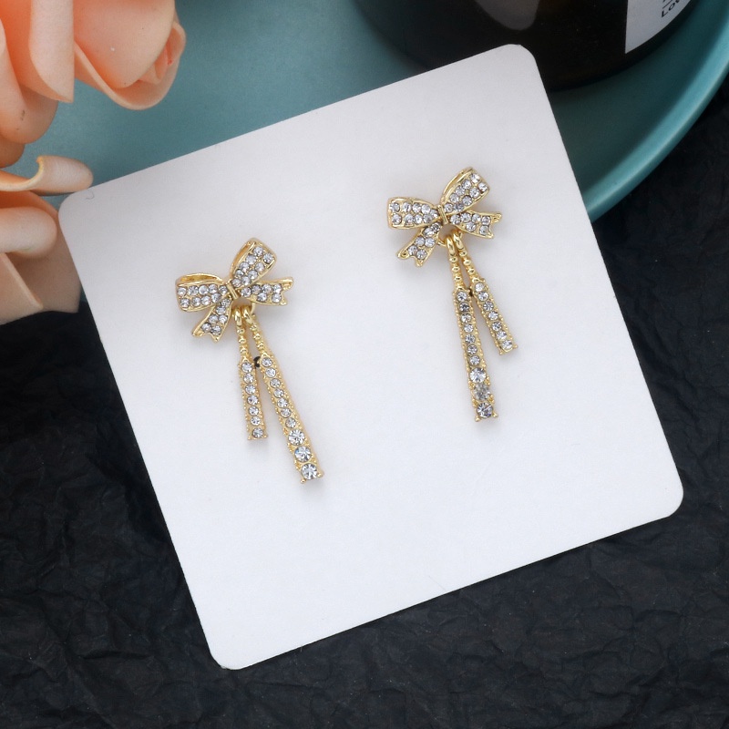 Đôi khuyên tai chốt bạc 925 hình chiếc nơ đính đá sang trọng cho nữ