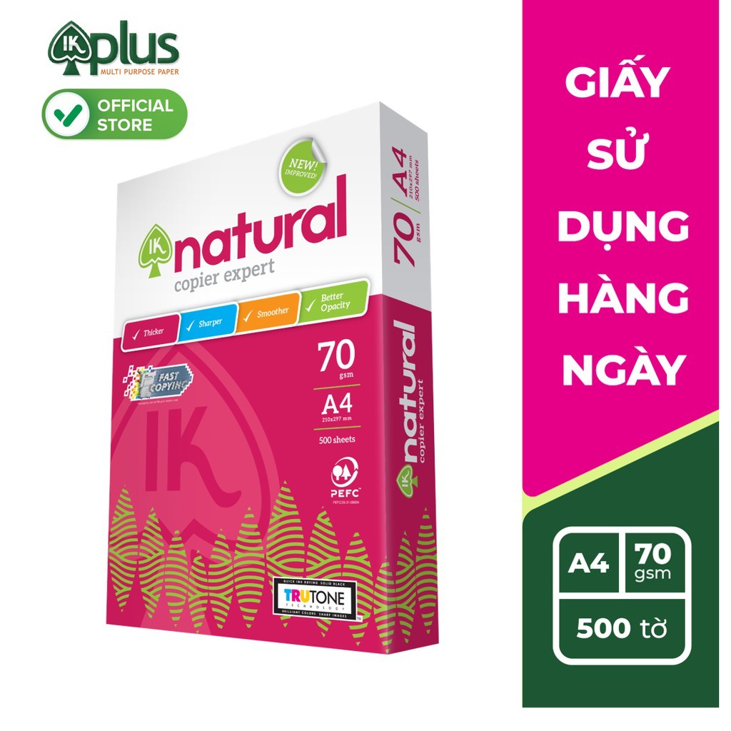 Giấy IK Natural A4 70gsm - Giấy photo, giấy in văn phong, giấy vẽ - Hãng chính hãng