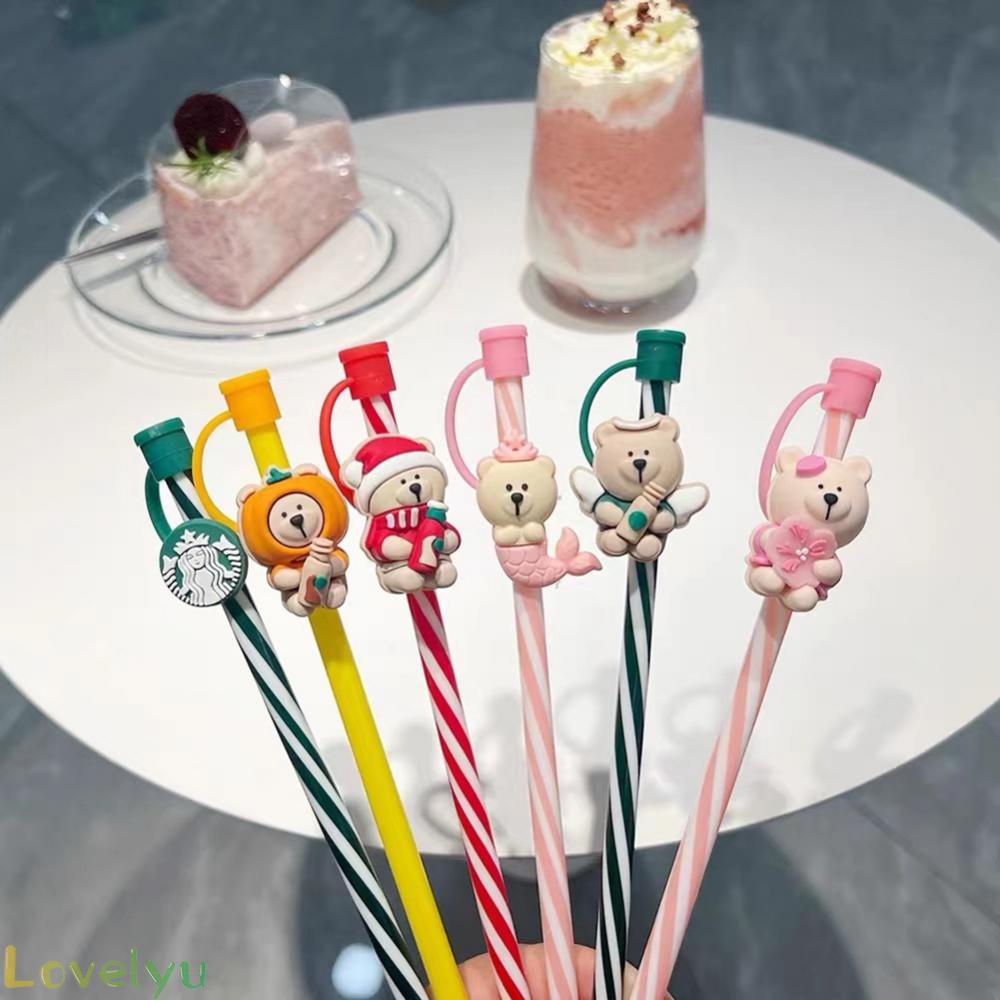 ◀READY▶Silicone Straw Plug Starbucks Reusable Straws plug Dust-proof and leakage Cute Drinking Splash Proof Straw Cap# Good Quality