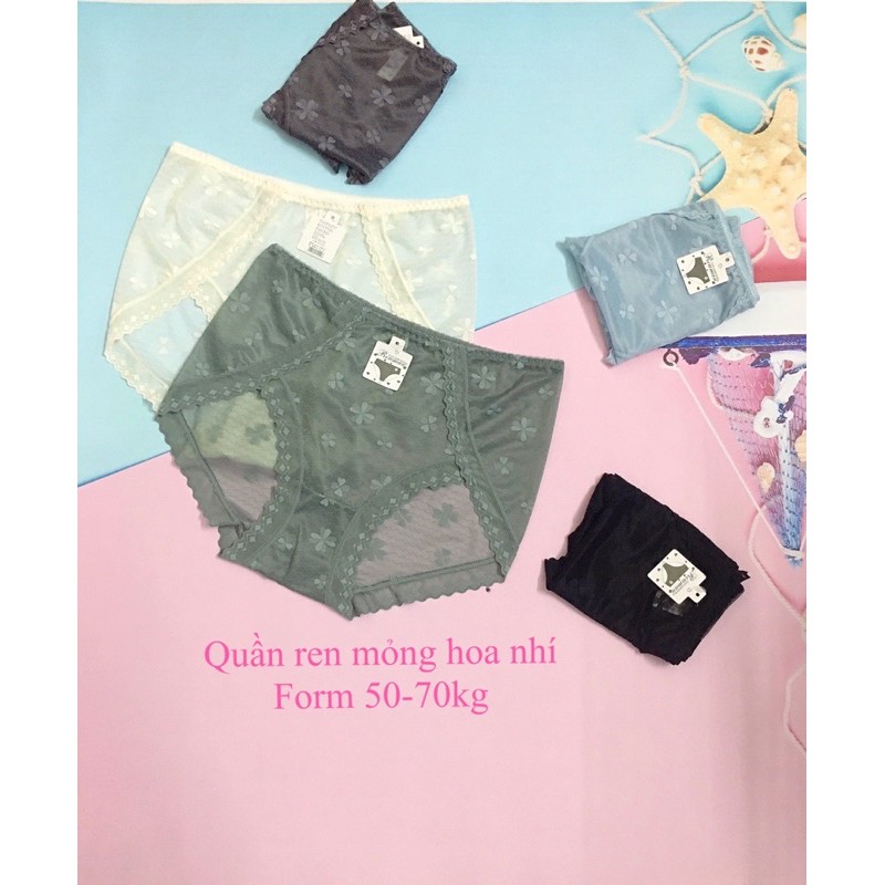 Quần lót ren hoa nhí mỏng nhẹ- cạp cao form 50-70kg