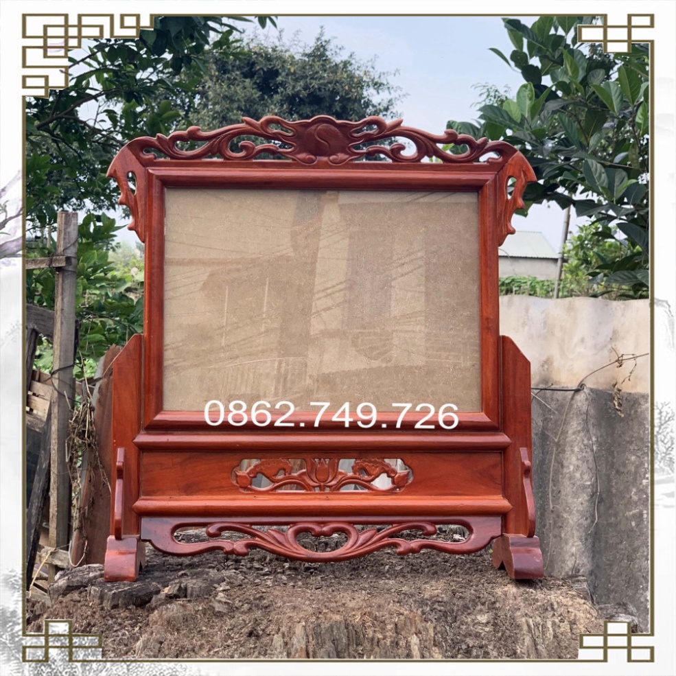 Khung Thờ Gia Tiên 2 Hình Nằm Ngang Thờ Gỗ Hương 30x40