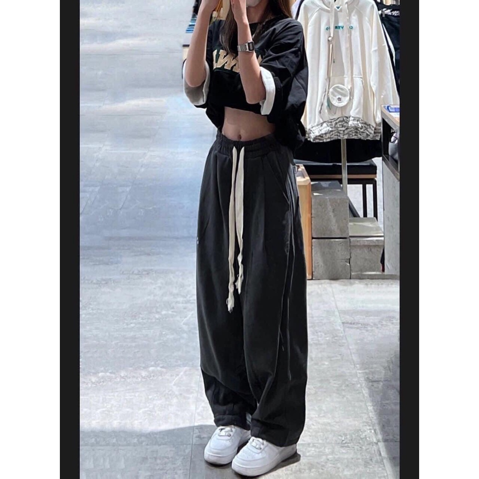 Quần nỉ dài logo chữ M Mnmf Unisex [FREESHIP] Jogger cạp cao suông ống rộng culottes kiểu dáng đường phố peonyb ulzzang
