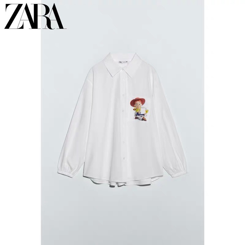 (Sẵn) Áo sơ mi trắng túi in hình Zarraaa tuồn sịn