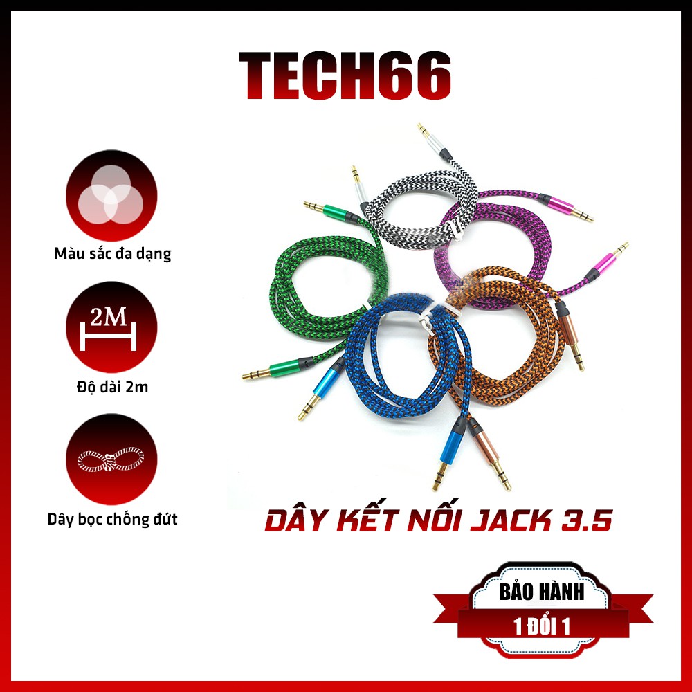 Dây Kết Nối Video / Audio / Lấy Nhạc Chuẩn Kết Nối Jack 3.5, Dây Dài 1M Nhiều Màu Sắc Và Được Bọc Dù Chống Đứt