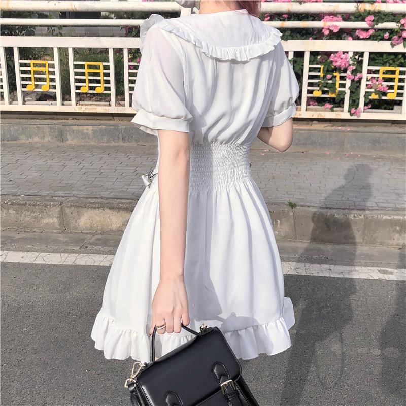 Đầm Chữ A Ngắn Tay Thắt Nơ Eo Phong Cách Hàn Quốc Thời Trang Cho Nữ