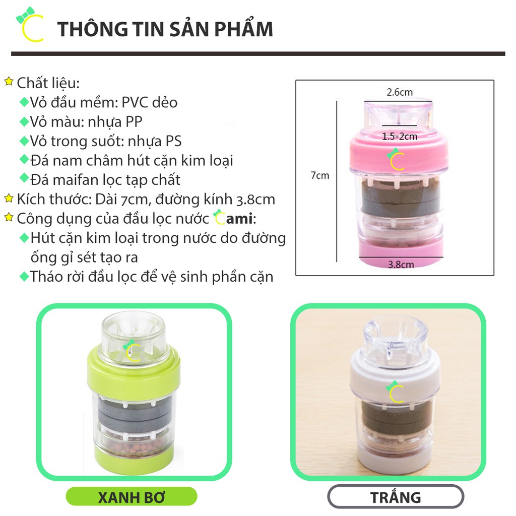 Đầu lọc 2 ngăn nam châm và đá maifan gắn vòi nước - CMPK107 - Cami