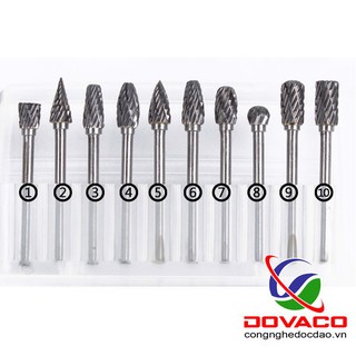 Bộ 10 mũi mài khắc phay cắt gỗ mini hợp kim chính hãng thân 3x6