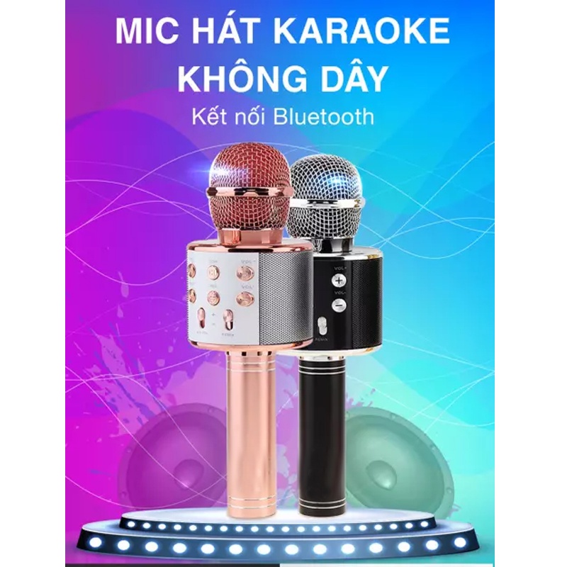 Mic hát karaoke kết nối điện thoại dễ sử dụng，Mic Hát Karaoke Bluetooth Không Dây WS858 - Âm vang - Ấm - mic hát karaoke