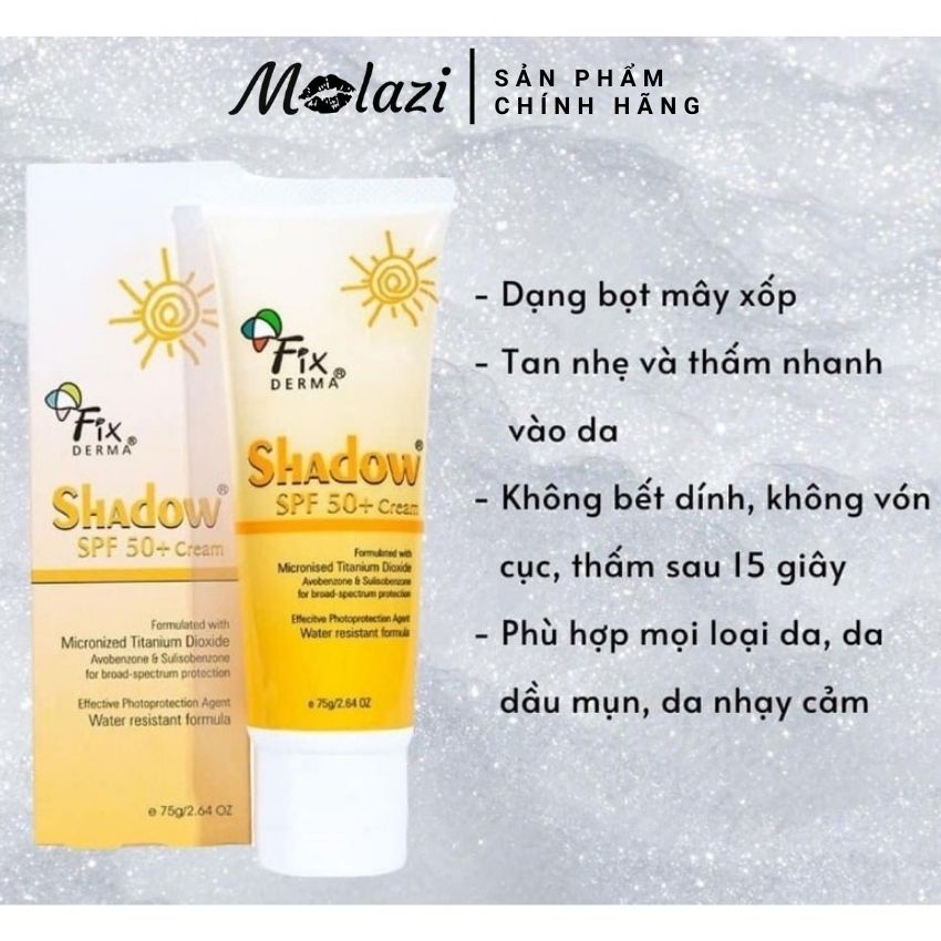 Kem chống nắng fixderma dưỡng ẩm kiềm dầu trắng da nâng tone lâu trôi 75gr molazi | BigBuy360 - bigbuy360.vn