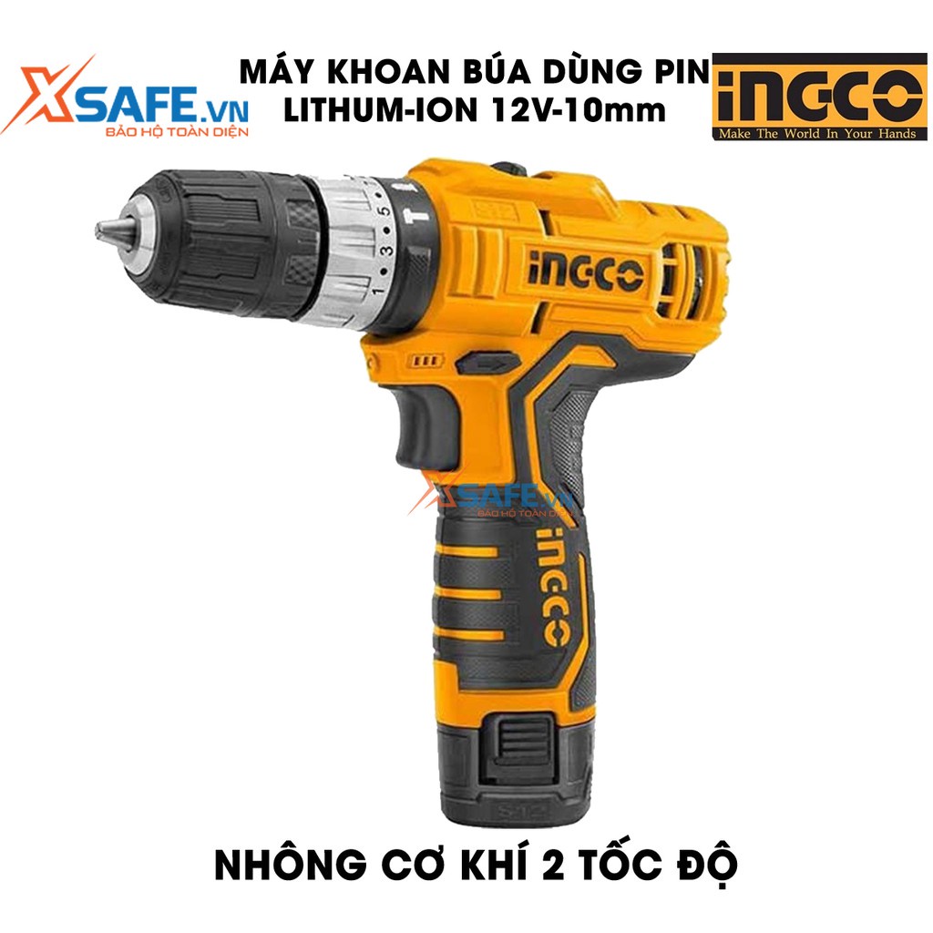 Máy khoan búa dùng pin cầm tay 12V 10mm INGCO CIDLI1232 tốc độ không tải 1350rpm, lực búa 22500bpm, gắn đèn led làm việc