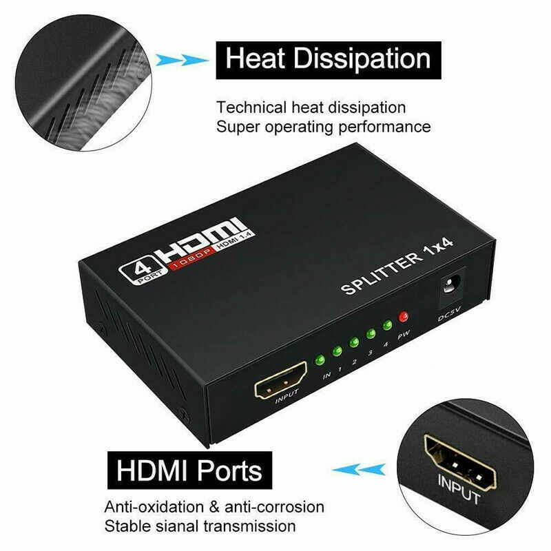 Bộ Chia 4 Cổng Hdmi 1x4 Full Hd Hdmi V1.4 3d 1080p 1 In 4 | BigBuy360 - bigbuy360.vn
