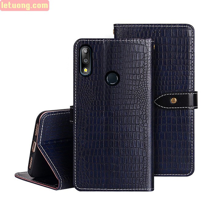 Bao da Zenfone Max Pro M2 Idewei Flip Wallet Crocodile vân cá sấu