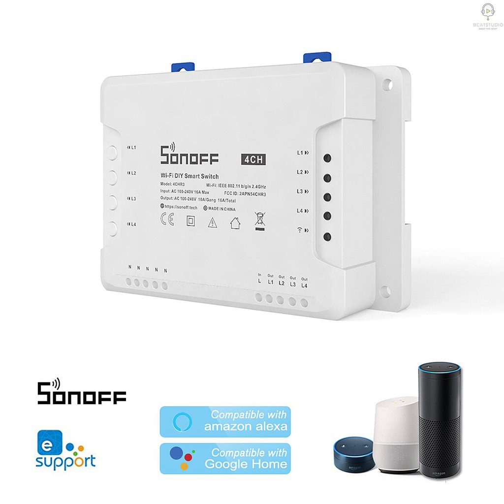 Công Tắc Wifi Thông Minh Bs Sonoff 4ch R3 Itead 4 Din 4 Chiều Cho Amazon Alexa & Google Home / Home