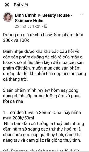 [Bill Hàn] Tinh chất siêu cấp nước và phục hồi Torriden DIVE-IN Serum