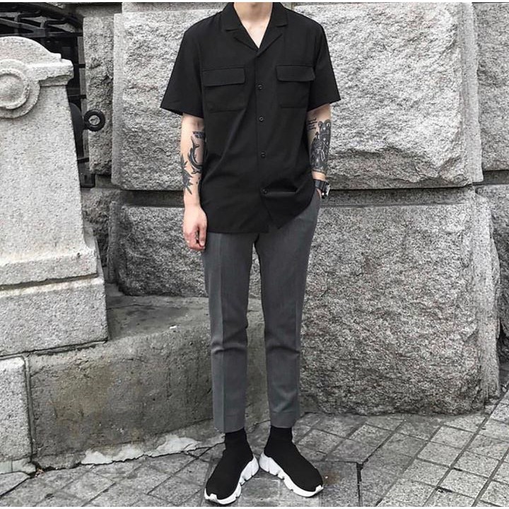 Áo sơ mi Nam cổ vest túi hộp màu đen sowmi cổ vet Kun Shop | BigBuy360 - bigbuy360.vn