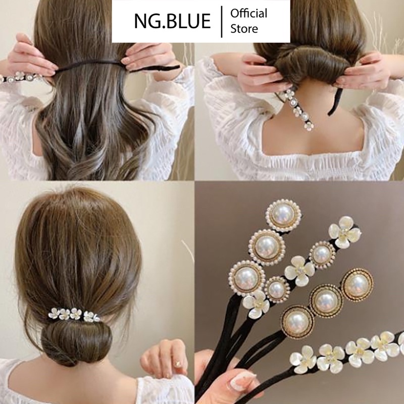 Thanh búi tóc đính ngọc trai, dây buộc tóc đính ngọc trai phong cách Hàn Quốc