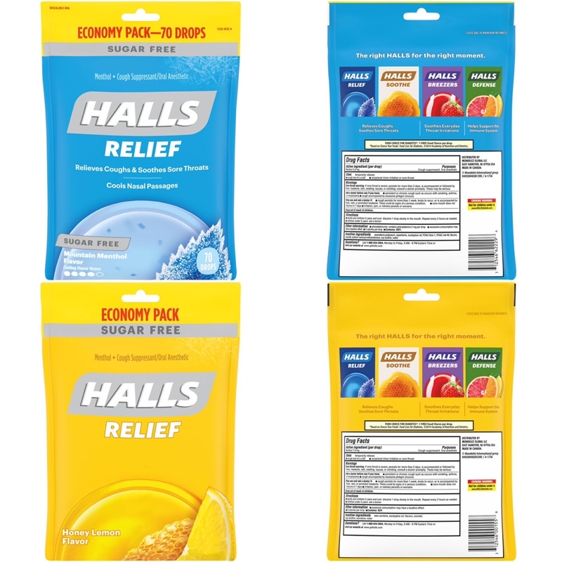 Kẹo ngậm Halls không đường và có đường- Mỹ