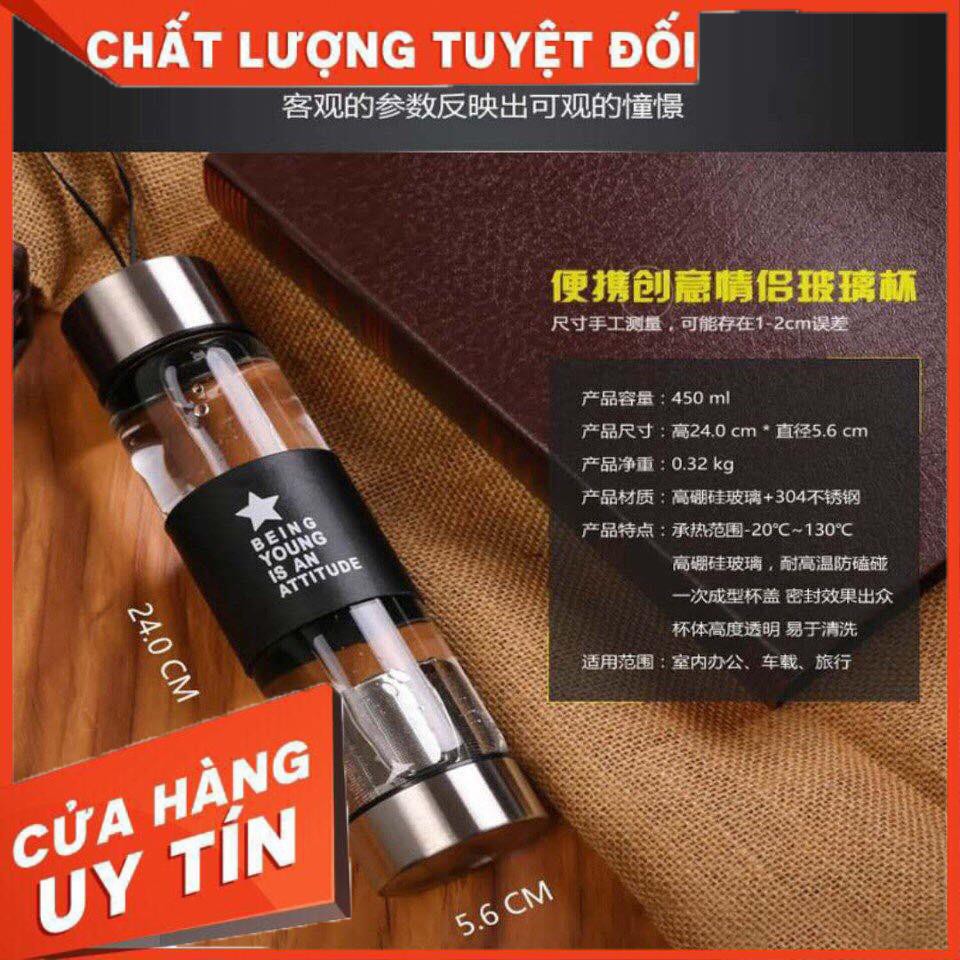 Bình thủy tinh 2 đáy chịu nhiệt có lọc trà 450ml