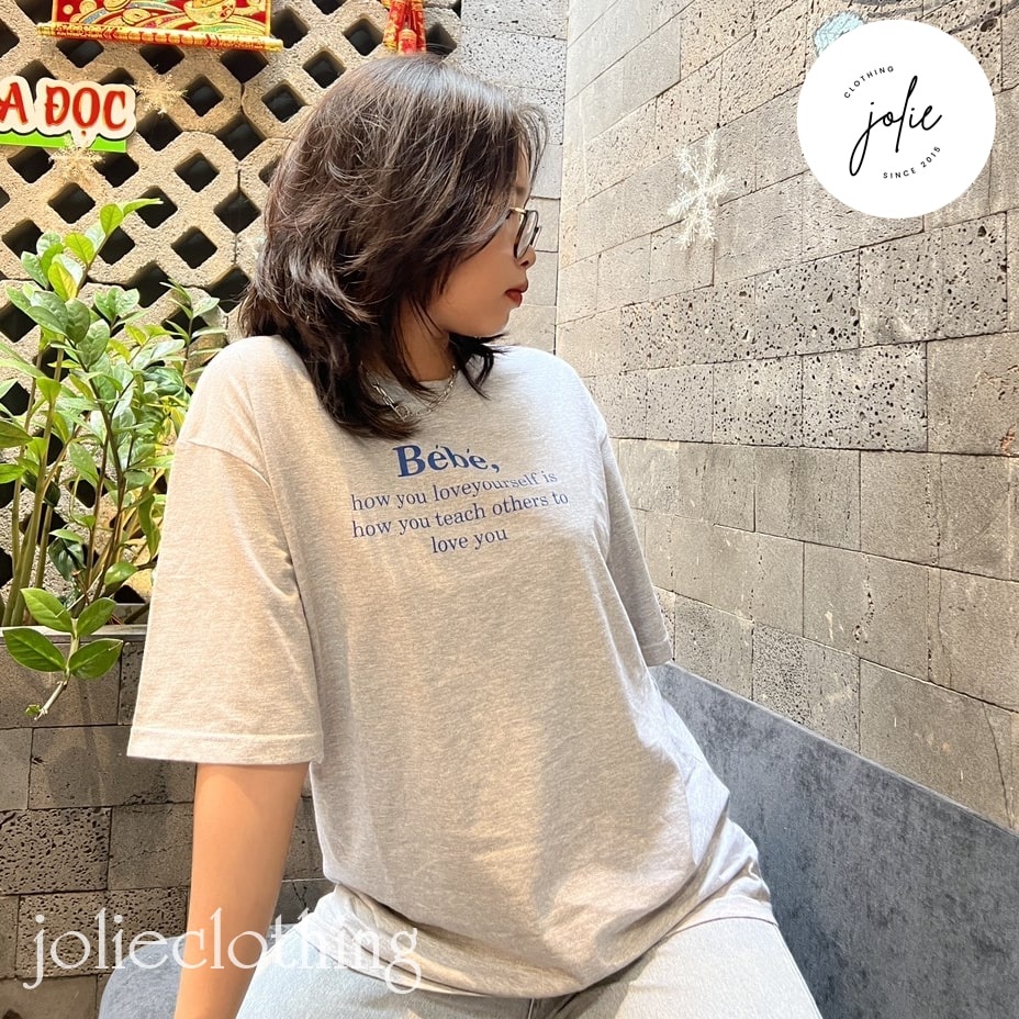 Áo thun tay lỡ, Áo phông nữ form rộng dáng Unisex/Ulzzang mặc lẻ cặp nhóm hoạ tiết in chữ Bébé, chất cotton 100%