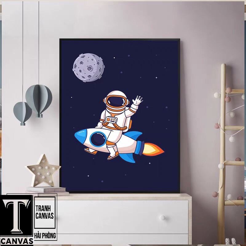 Tranh Canvas treo tường phòng khách, tranh hiện đại hình vẽ phi hành gia, vũ trụ MÃ PHG01-09