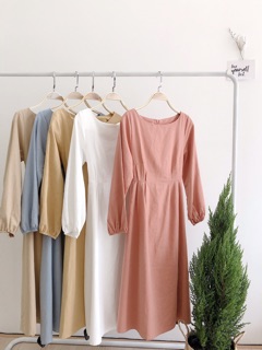 Đầm midi trơn tay bo (kèm hình thật)