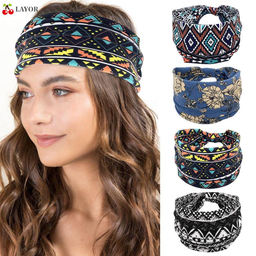 LAYOR Hair Accessories Women Boho Hairband Workout Sports Headwear Wide-brim Headband Elastic Turban Sweat-absorbent Fashion Head Wrap Yoga Hair Band