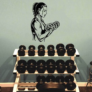 Decal Cô Gái Tập Tạ Trang Trí phòng GYM, tập tạ, Thể hình, tạo động lực cho khách tập