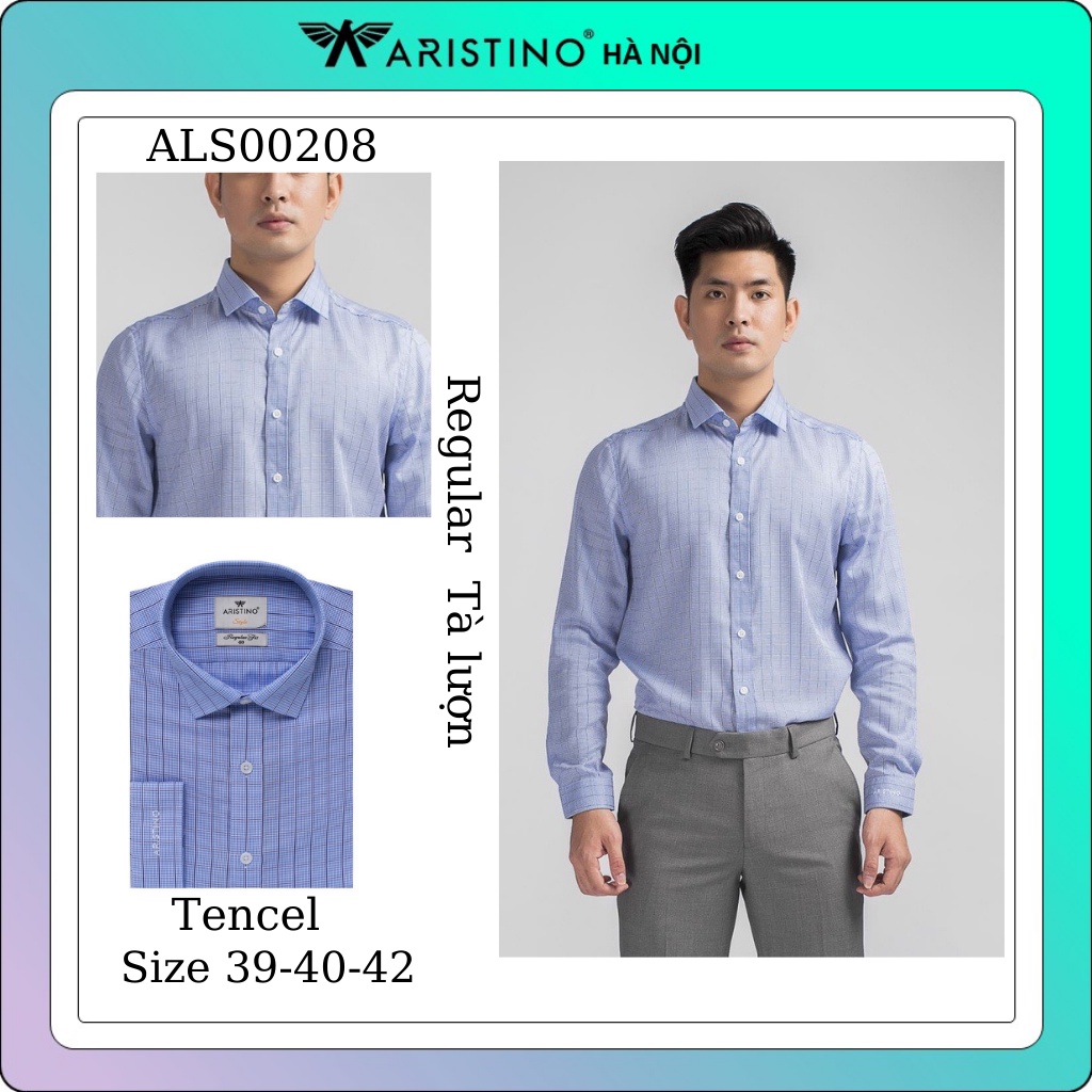 Áo sơ mi dài tay nam Aristino Caro xanh chéo - regular- tà lượn ALS00208
