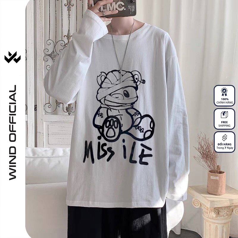 Áo thun tay dài WIND phông unisex form rộng GẤU ILE nam nữ sweater oversize ulzzang