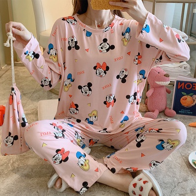 Đồ bộ nữ mặc nhà dễ thương, đồ ngủ dài tay thu đông chất thun mềm phối nơ cao cấp