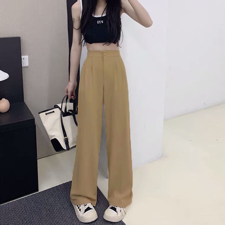 Quần ống rộng nữ cạp lưng cao 1 cúc dáng dài ống đứng , chất liệu co giãn nhẹ nhàng thích hợp đi học , đi làm MS: 1