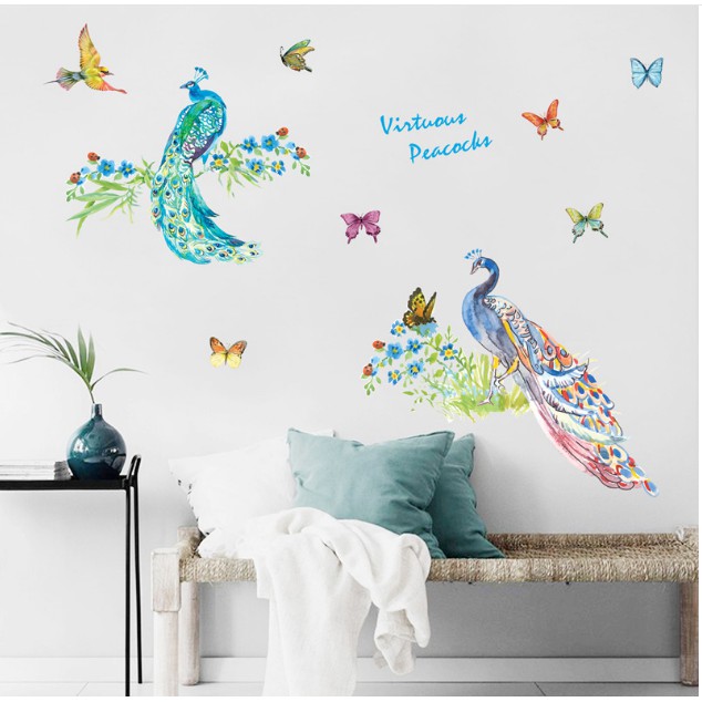 Decal trang trí 2 Con CÔNG xinh quý phái