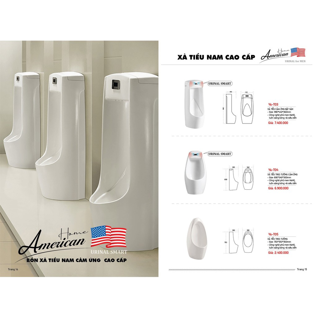 Bồn tiểu đứng xả cảm ứng cao cấp AMERICAN HOME