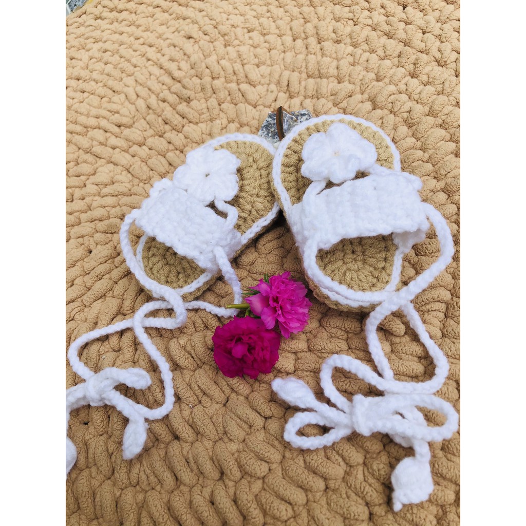 Giày len kẹp ngón cho bé gái đế bánh mì size từ sơ sinh