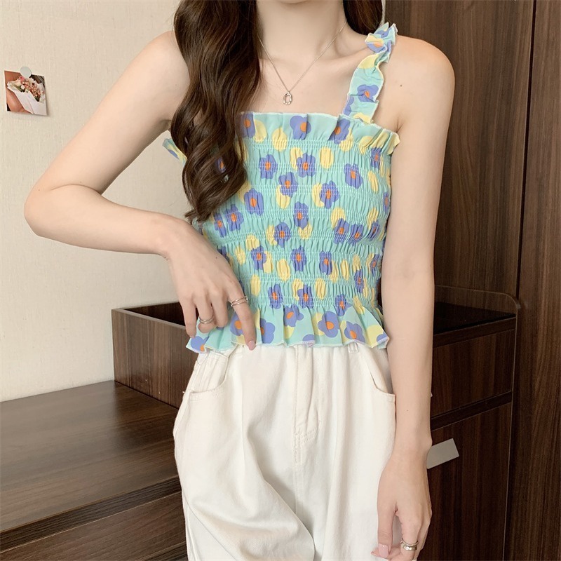 Áo Hoa Hai Dây Dáng Ngắn Thời Trang Cho Nữ