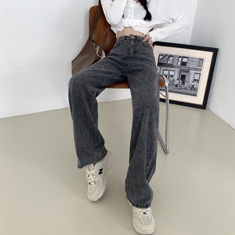 Quần jean ống rộng xám khói trơn suông dài cao cấp | BigBuy360 - bigbuy360.vn