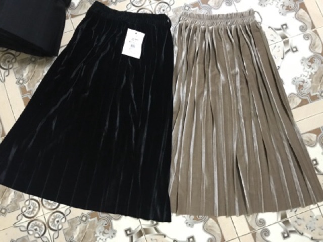 Chân váy nhung ép ly dài kèm đai | BigBuy360 - bigbuy360.vn