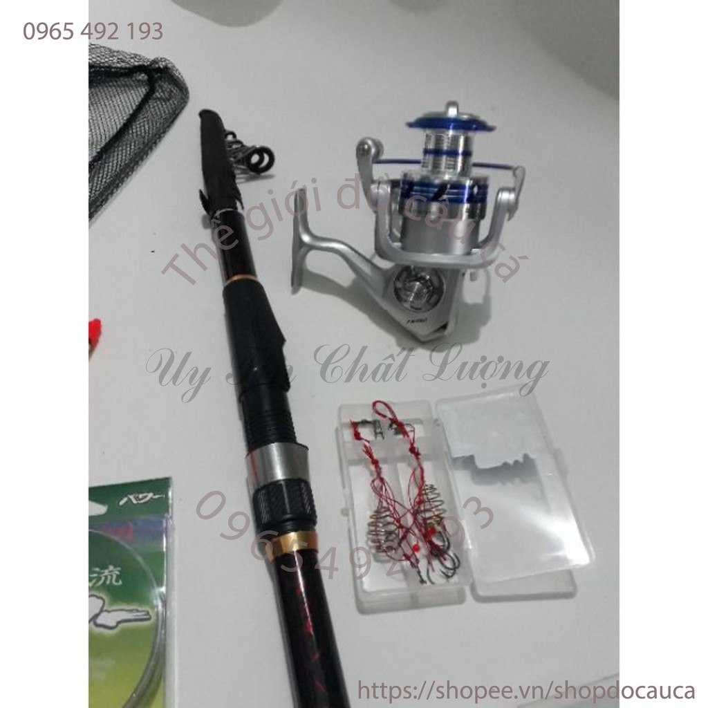 Bộ cần câu rút và máy al kèm vợt và phụ kện ( rẻ vô địch )