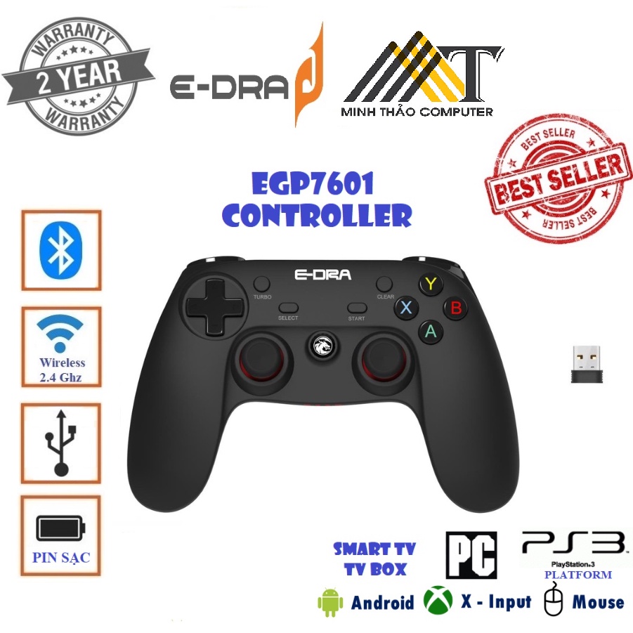 Tay cầm chơi game E-DRA EGP7601/ Không dây & Có dây/ Bảo hành 24 tháng