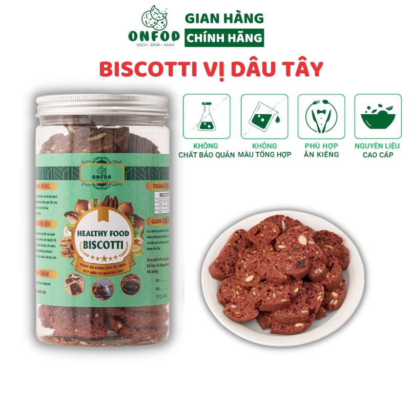 Bánh ăn kiêng biscotti ONFOD vị dâu tây dành cho người tiểu đường giảm cân healthy eat clean 250g 500g