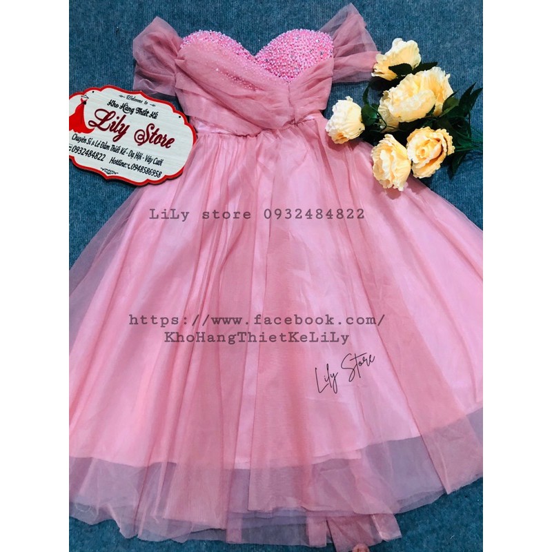 MS1452V  ĐẦM CUP BÍ SOẮN HOA ĐÍNH ĐÁ kết tay (ảnh và video thật 10000%)