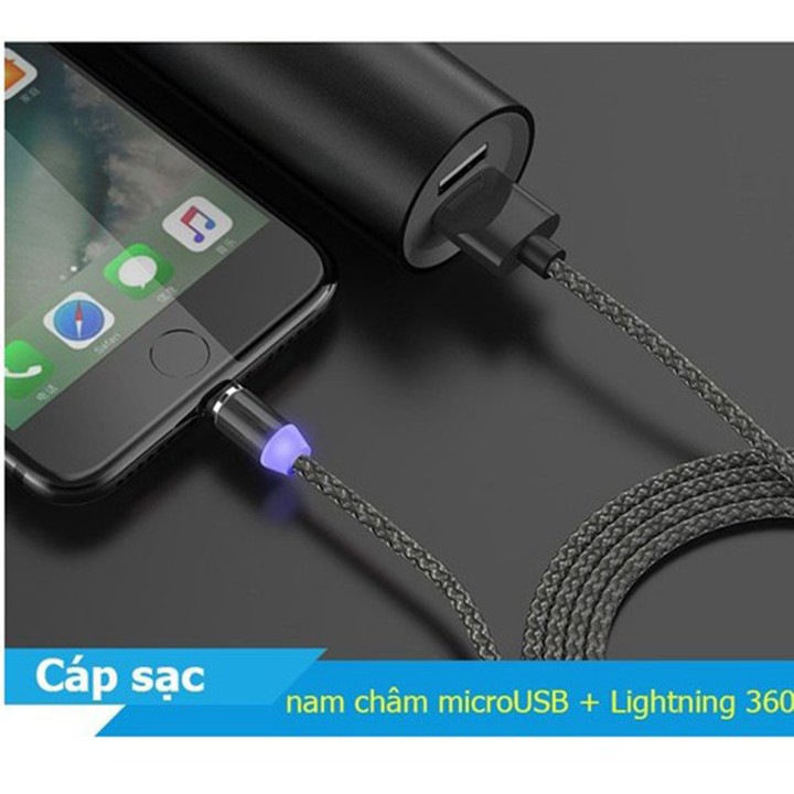 [COMBO 1 DÂY+1 ĐẦU SẠC] Cáp sạc từ hút nam châm 2 đầu Android và iPhone 360 độ dây dù,có LED cao cấp