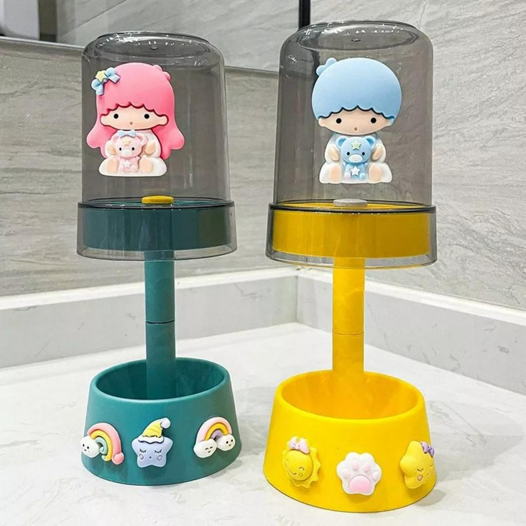 Kệ Đựng Bàn Chải Đánh Răng Kèm Cốc Bằng Nhựa Sticker Hoạ Tiết Hoạt Hình Siêu Cute Tr.th