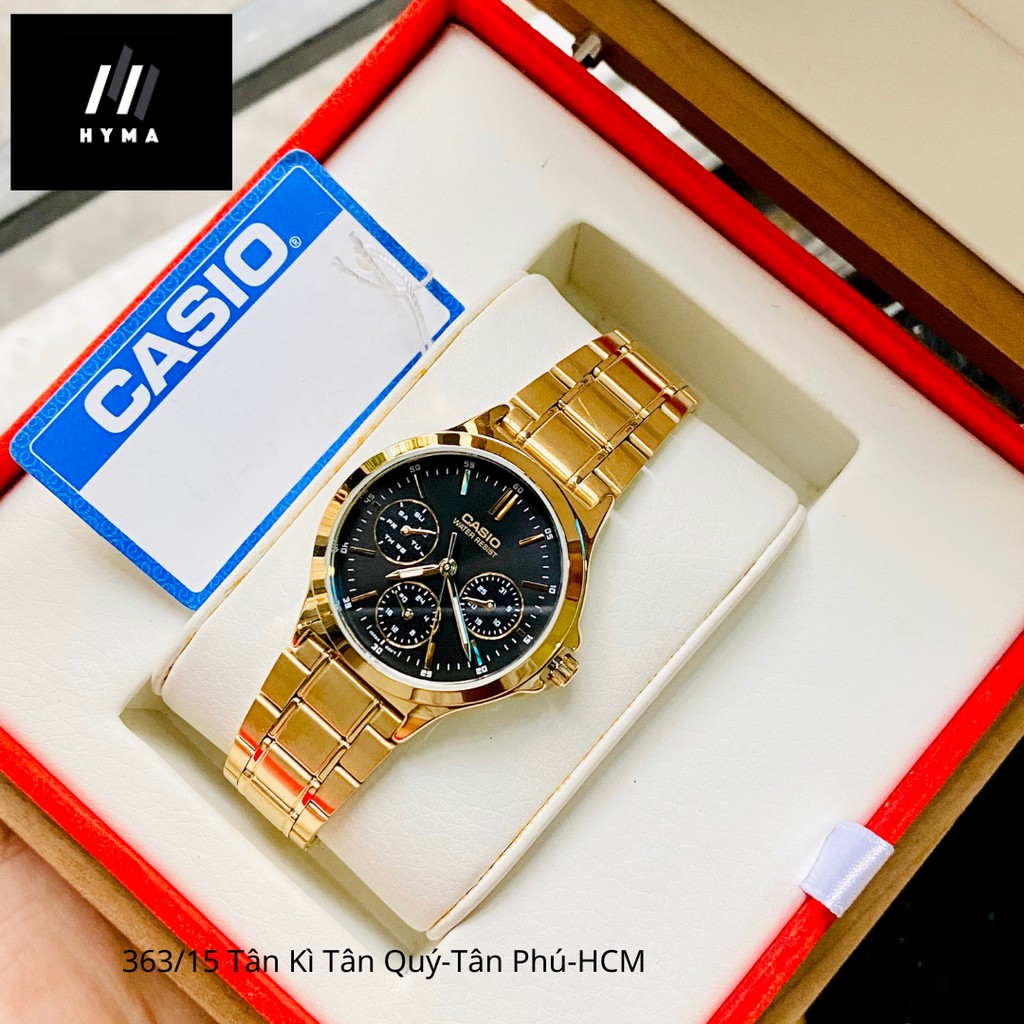 Đồng hồ nam nữ - Đồng hồ đôi mạ vàng Casio V300G-1A mặt đen chống nước Bảo hành 1 năm Hyma watch
