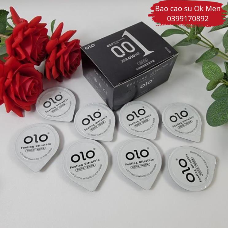 Bao cao su OLO 001 đen Feeling Ultrathin, bcs siêu mỏng, trơn hộp 10 BCS